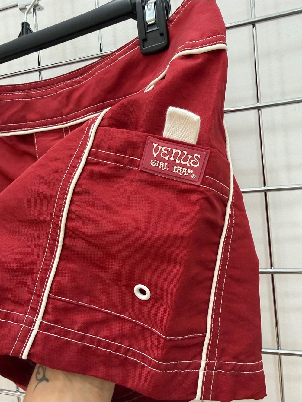 Vintage Red Women's Surf Shorts with Contrast Stitching - Picture 3 of 6